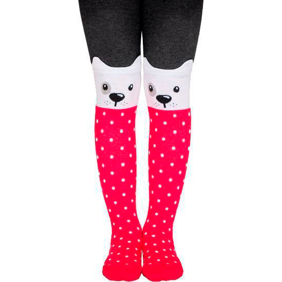 Колготки детские Conte-Kids TIP-TOP Собачки 445 р.116-122 темно-серый с малиновым 