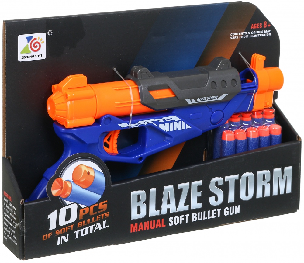 Бластер Blaze Storm + 10 пуль синий с оранжевым 629