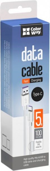 Кабель ColorWay USB - Type-C (Fast Charging) 5.0 А 1 м білий 
