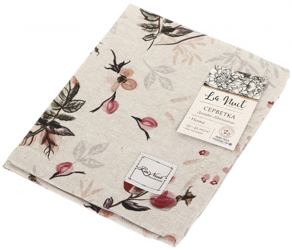 Серветки столові La Nuit Шипшина 45x35 см бежевий/бежевий із малюнком