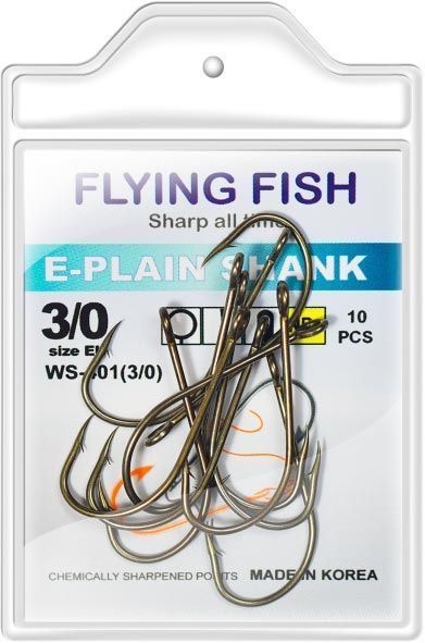 Крючок Flying Fish рыболовный E-PLAIN SHANK №3/0 0,69 г 10 шт. WS-401(3/0)