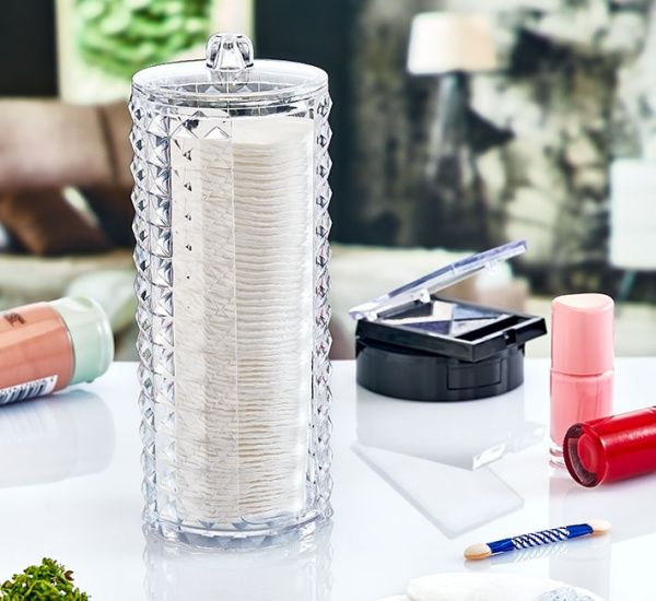 Органайзер настільний великий під ватні диски Циліндр Diamond FT-026 прозорий 