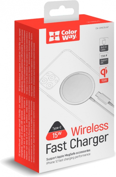 Беспроводное зарядное устройство ColorWay MagSafe Charger 15W for iPhone белое (CW-CHW27Q-WT) 