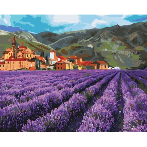 Картина за номерами Сільський пейзаж. Гірська лаванда 40х50 см Ідейка 