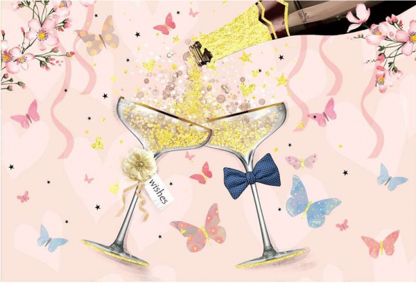 Открытка поздравительная POP-UP с 3D-рисунком всредине и конвертом Свад.бокалы