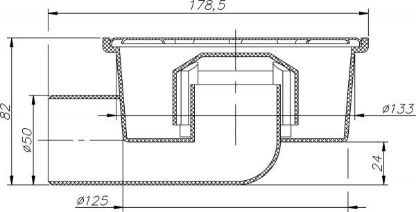 Душевой трап Water House Трап горизонт.D50 нержавеющая решетка 150х150 сухой затвор