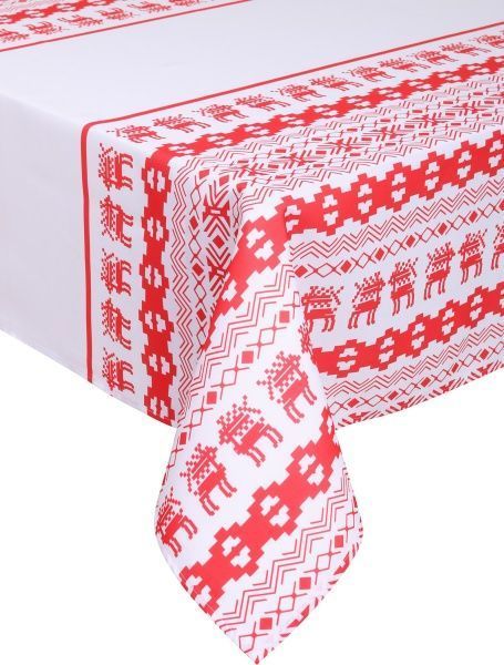 Скатерть новогодняя белые олени 150x180 см белый с красным ІТА ДРІМ 