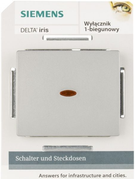 Выключатель одноклавишный Siemens Iris с подсветкой 16 А 250В IP20 алюминий меркурий 18505-L MA