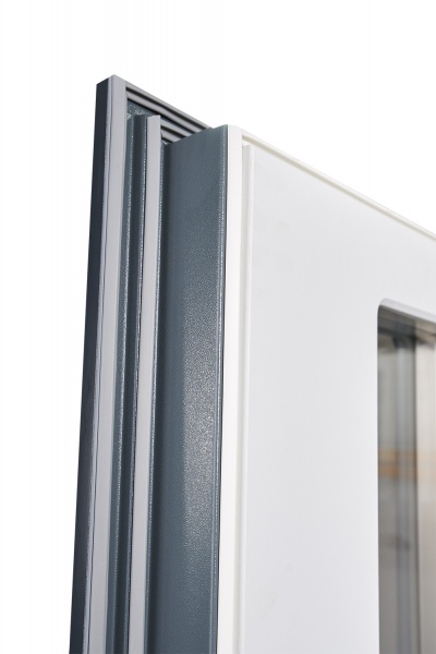 Двері вхідні Abwehr MG3 (529+529)(Vв)(ВСМс)(СПЗ) 096Л (7016n)+(Б) RAL 7016 / білий 2050x960 мм ліві