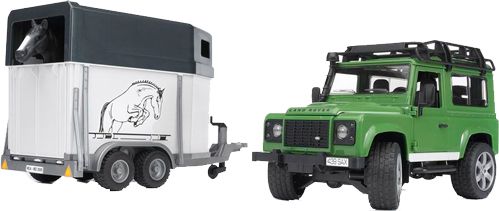 Джип Bruder Land Rover Defender с прицепом и фигуркой лошади 1:16