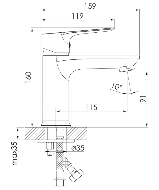 Смеситель для умывальника Imprese LORETA, чорний, 35 мм