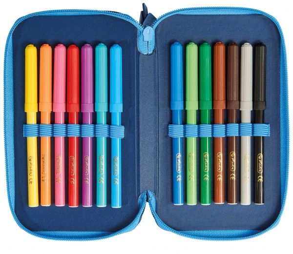 Пенал школьный Triple Wild Animals Волк 31 предмет 50026678 Herlitz голубой