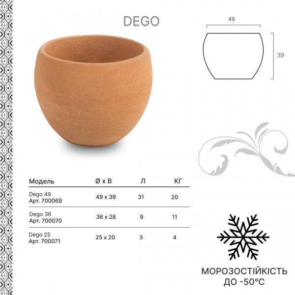 Вазон керамічний Terraneo Dego 700108 круглий 27 л теракотовий 
