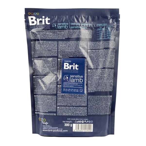 Корм для дорослих котів з чутливим травленням Brit Premium By Nature з ягням 300 г