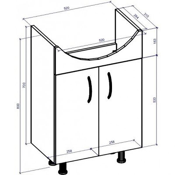 Тумба напольная Water House Прайм 55 МДФ бежевый глянец под умывальник Солас 55