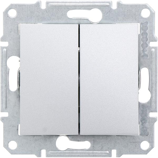 Перемикач прохідний двоклавішний Schneider Electric Sedna без підсвітки 10 А 250В IP20 алюміній SDN0600160