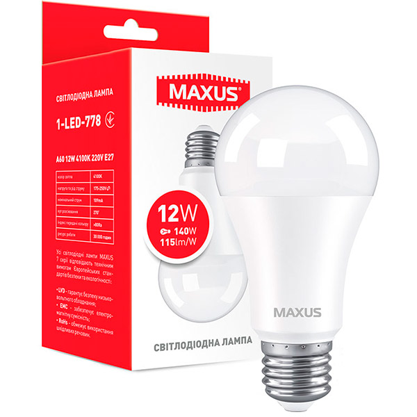 Лампа світлодіодна Maxus 12 Вт A60 матова E27 220 В 4100 К 1-LED-778 