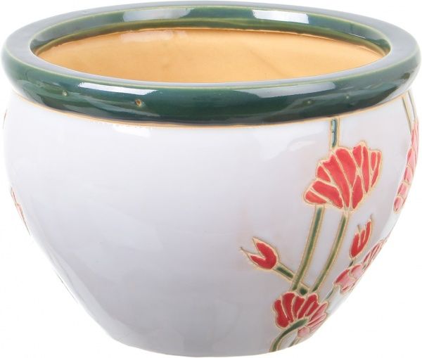 Горщик Viet Thanh Ceramic з блюдцем мак 23х16 см VT.11570-2 круглий білий із червоним 