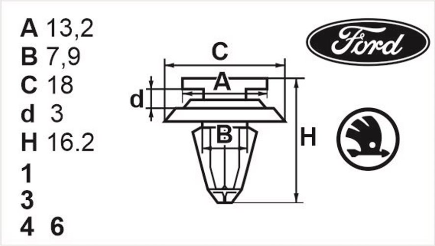 Клипса нажимная внутренняя (обшивка, обшивка дверей) Romix (A16178)