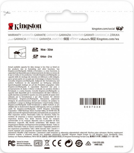 Карта памяти Kingston SDXC 64 ГБ Class 10UHS-I Class 3 (U3) (SDG3/64GB) Canvas Go Plus V30 