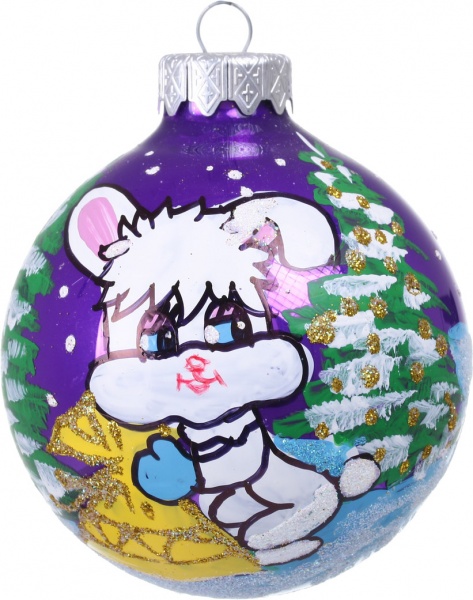 Шар новогодний зимняя сказка ручной работы стеклянный d 80 мм разноцветный