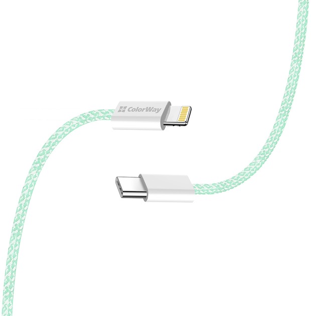 Кабель ColorWay Type-C - Apple Lightning (braided cotton) (PD Fast Charging 27W) 1 м зелений (CW-CBPDCL061-G)