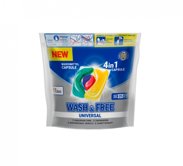 Капсулы для машинной стирки Wash&Free Universal 25 шт. 