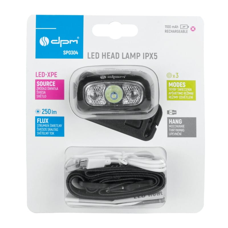 Фонарь налобный DPM LED SP0304 250 Lm черный