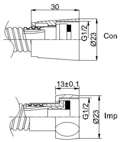 Шланг для душа Rubineta Superflex Con/Imp (BK) 1,5 м 600045