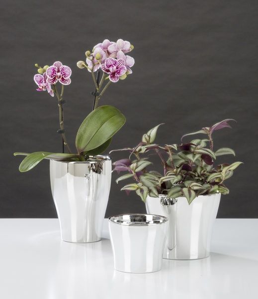 Кашпо керамічне Scheurich Mirror silver дзеркальний круглий 2л сріблястий 