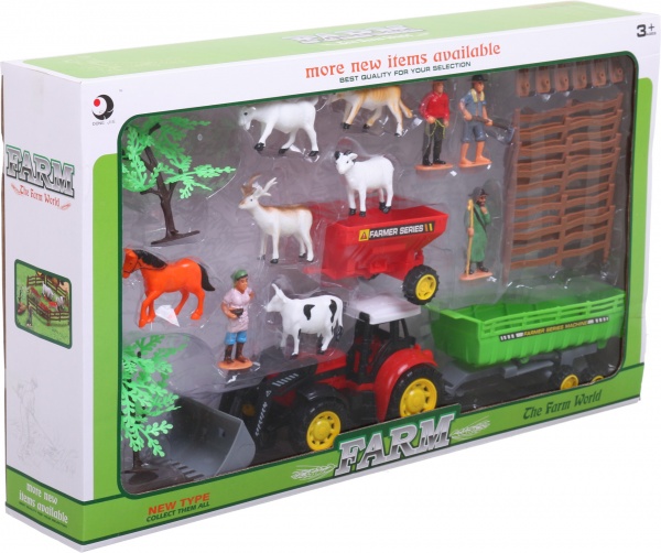 Игровой набор Shantou фермерский трактор с прицепом и фигурками красный JY238803