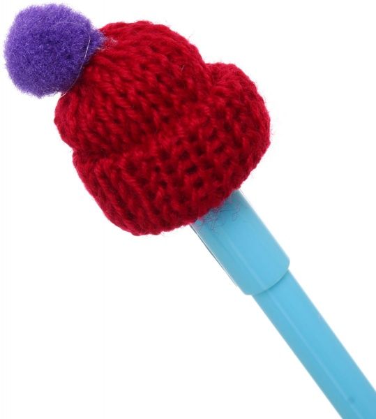 Ручка гелевая Шапка с фиолетовым помпоном 