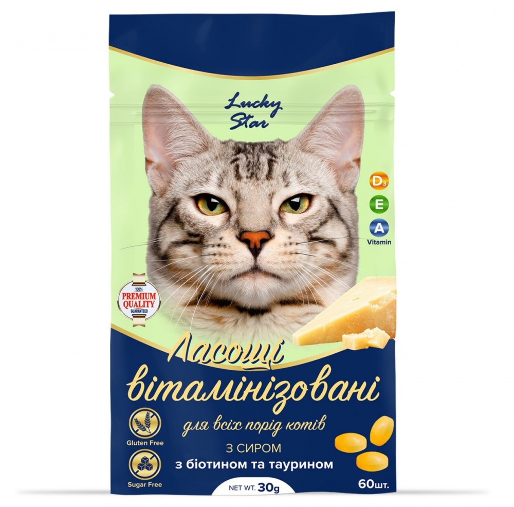 Ласощі вітамінізовані Lucky Star для котів з сиром (біотин і таурин) 30 г