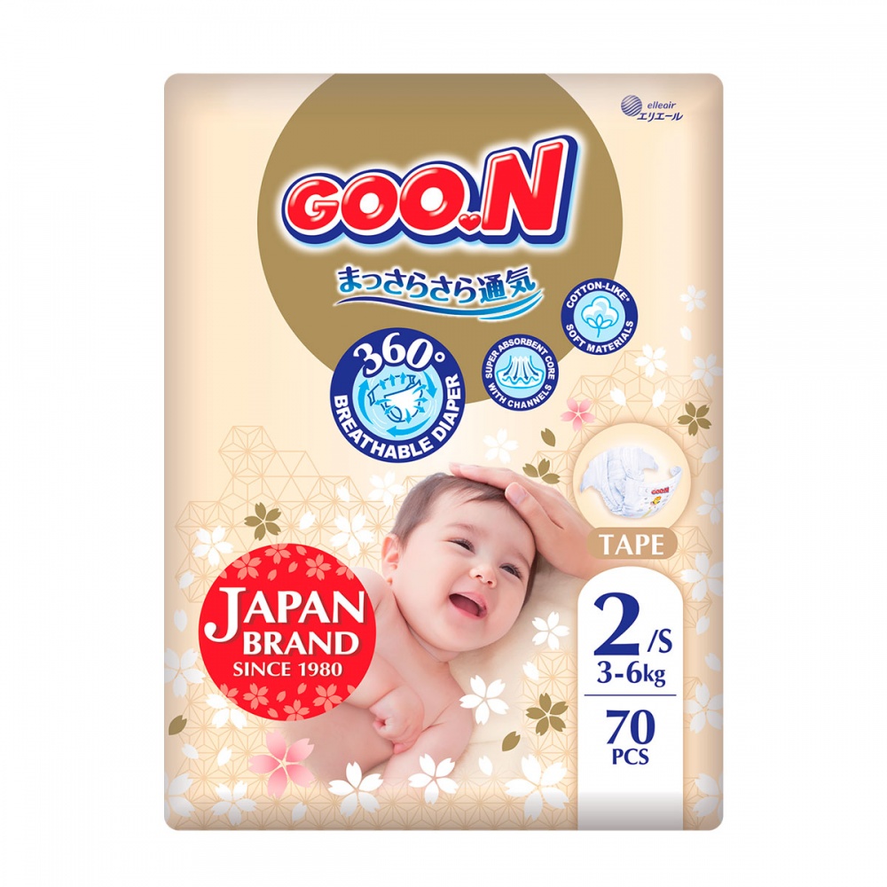 Подгузники Goo.N Premium Soft для детей S 3-6 кг 70 шт.
