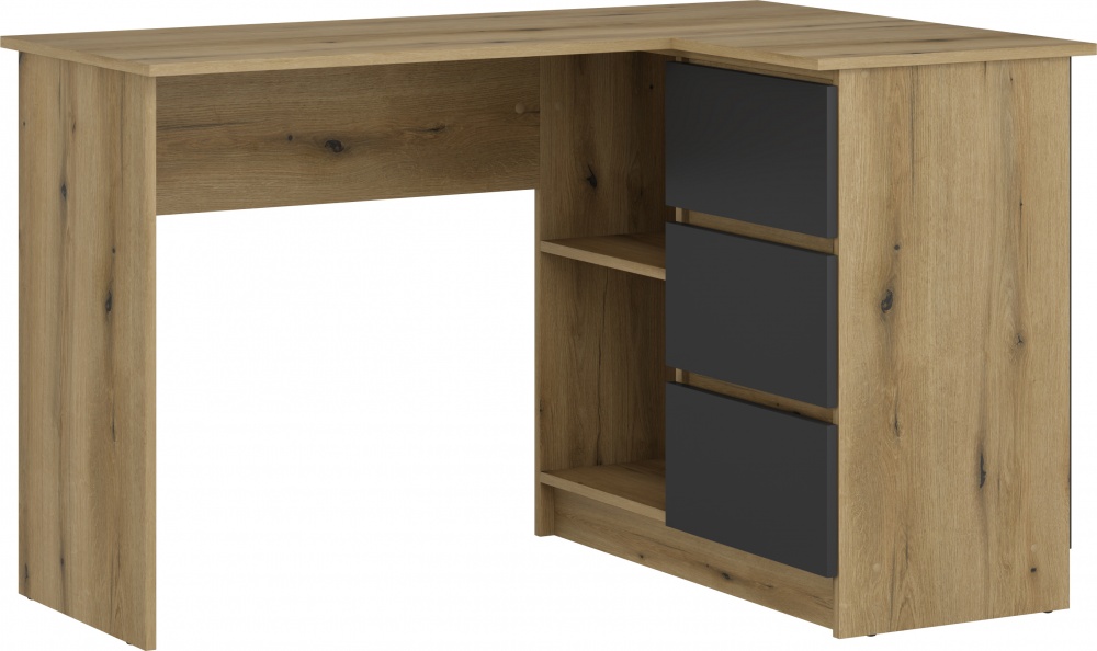 Стол письменный угловой Грейд Николас 766х1244х848 мм дуб эвок прибрежный/антрацит/дуб эвок прибрежный