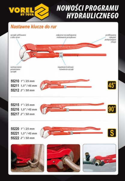 Ключ трубный из карбоновой стали 1,5” 45° Vorel 55211