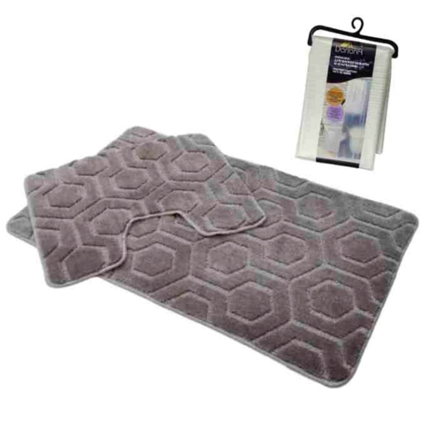 Набір килимків Dariana Standard 60x100 см та 60x50 см світло-сірий соти + фіранка PEVA 1000010608