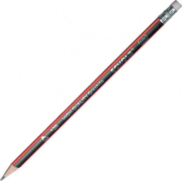 Карандаш графитный НВ с ластиком треугольный черно-неоновый 126 SOZ SCHOLZ