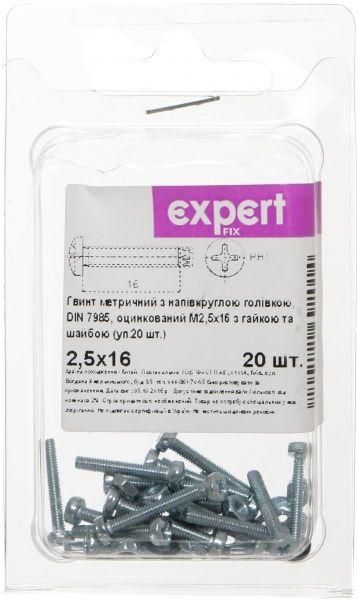 Гвинт метричний DIN7985 2,5x16 мм 20 шт Expert Fix
