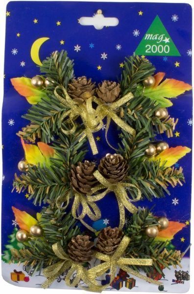 Веточка декоративная хвойная с шишками 8 см 470532  