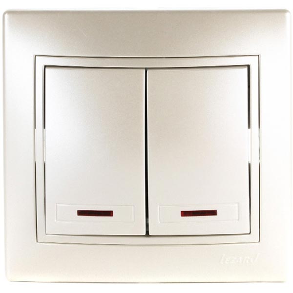 Вимикач двоклавішний Lezard Mira з підсвіткою 10 А 250В IP20 перлинно-білий