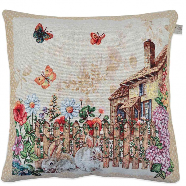Подушка декоративная Alicia домик и кролики 45x45 см 1001 Бежевая Прованс 