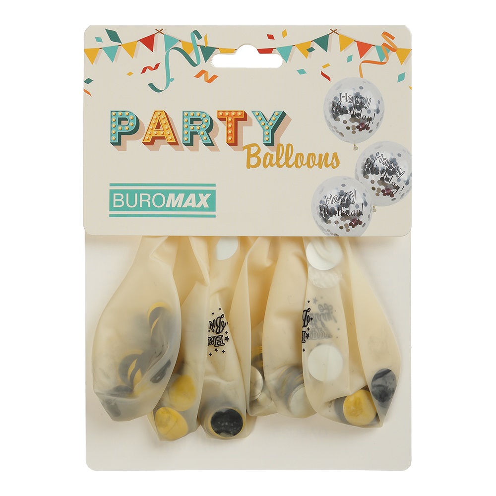 Кульки латексні Happy Birthday 30 см прозорий із срібним 6 шт.