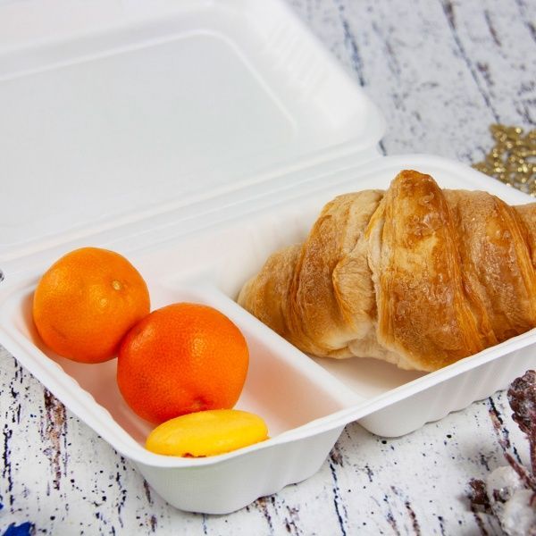 Контейнер Petruzalek прямоугольный 2-х секционный из сахарного тростника 50 шт./уп. 157 x 230 x 65 мм