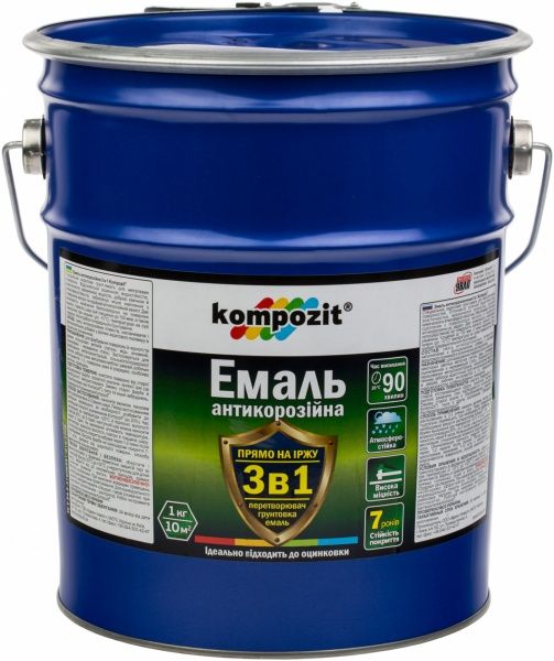 Емаль Kompozit антикорозійна 3 в 1 сріблястий шовковистий мат 10кг