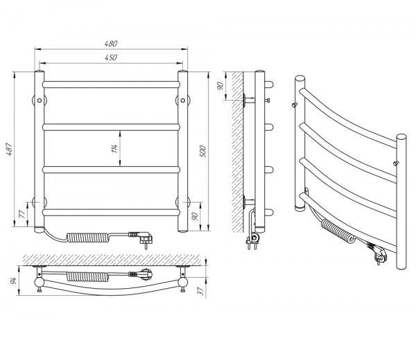 Рушникосушарка електрична Evro-Termo Толледо П4 450x500 Л П S3