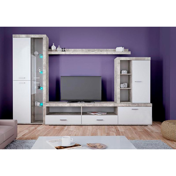 Стенка Club 3 2900x1904x480 мм бетон/белый глянец