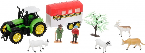 Игровой набор Shantou х9 шт. фермерский трактор с прицепом и фигурками зеленый JY238798