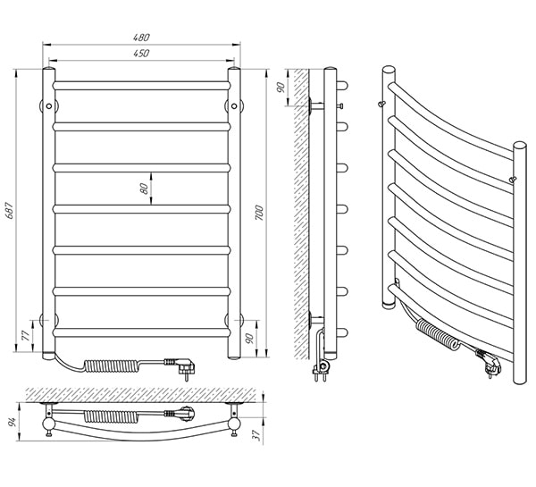 Рушникосушарка електрична Evro-Termo Толедо П7 450x700 Л П S3