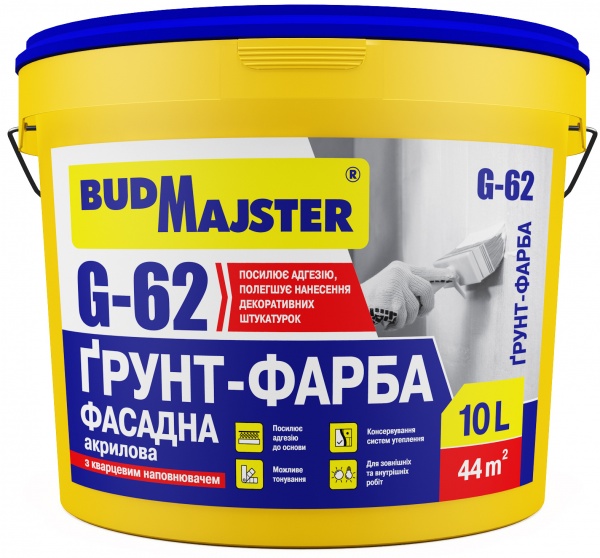 Ґрунтовка універсальна BudMajster G-62 фасадна акрилова з кварцовим наповнювачем 10 л 